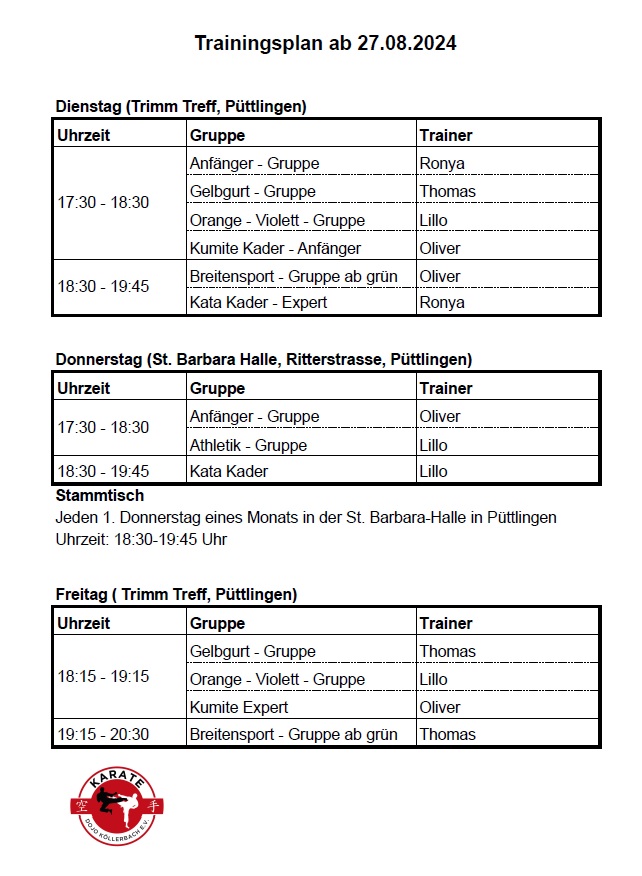 Trainingsplan ab September 2024